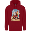 Christmas Santa With Surfboard Xmas Surfing Childrens Kids Hoodie Red
