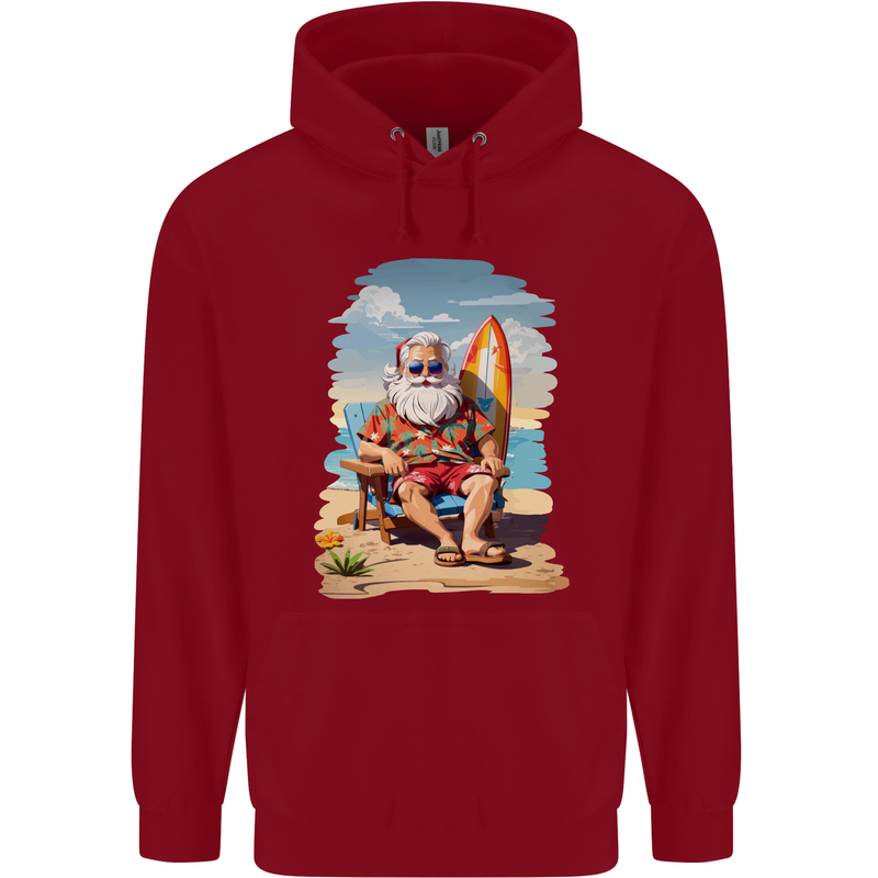 Christmas Santa With Surfboard Xmas Surfing Childrens Kids Hoodie Red
