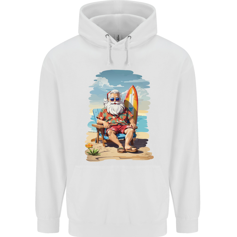 Christmas Santa With Surfboard Xmas Surfing Childrens Kids Hoodie White