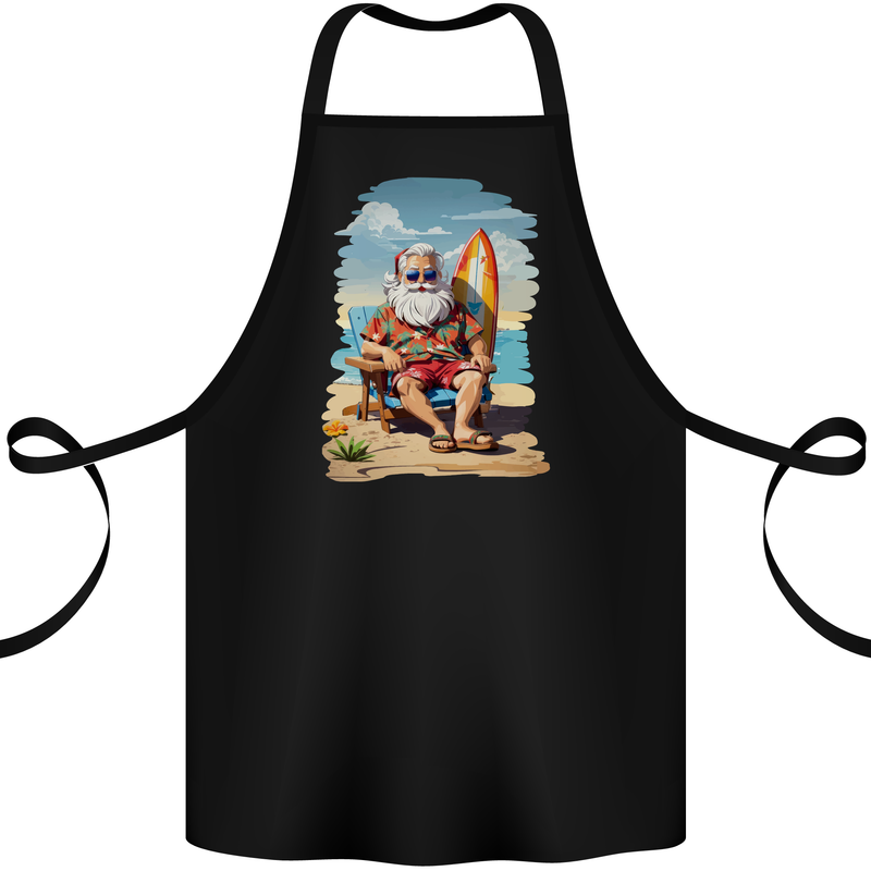 Christmas Santa With Surfboard Xmas Surfing Cotton Apron 100% Organic Black