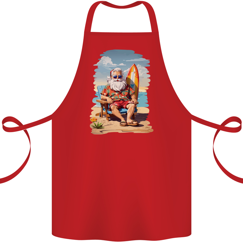 Christmas Santa With Surfboard Xmas Surfing Cotton Apron 100% Organic Red