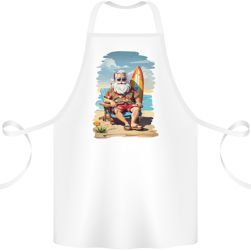Christmas Santa With Surfboard Xmas Surfing Cotton Apron 100% Organic White