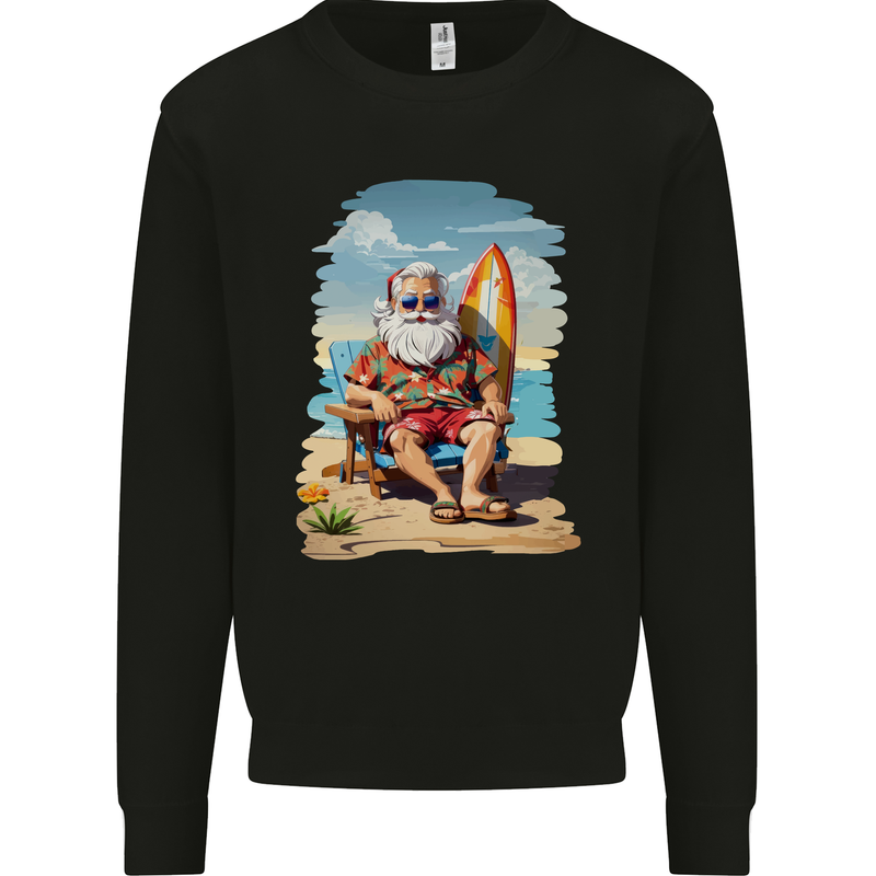 Christmas Santa With Surfboard Xmas Surfing Kids Sweatshirt Jumper Black