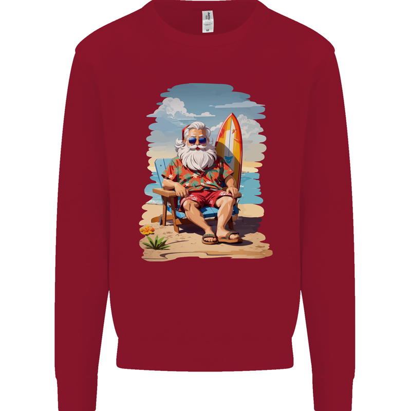 Christmas Santa With Surfboard Xmas Surfing Kids Sweatshirt Jumper Red