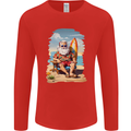 Christmas Santa With Surfboard Xmas Surfing Mens Long Sleeve T-Shirt Red