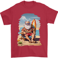 Christmas Santa With Surfboard Xmas Surfing Mens T-Shirt 100% Cotton Red