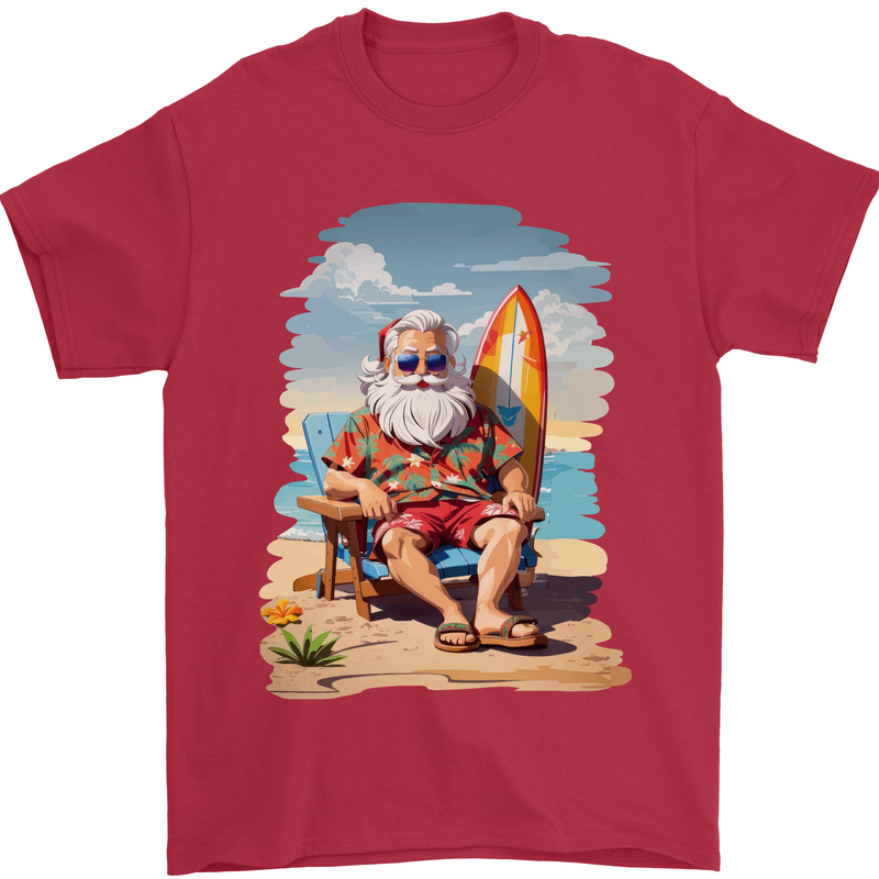 Christmas Santa With Surfboard Xmas Surfing Mens T-Shirt 100% Cotton Red