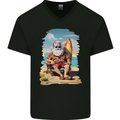 Christmas Santa With Surfboard Xmas Surfing Mens V-Neck Cotton T-Shirt Black