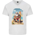 Christmas Santa With Surfboard Xmas Surfing Mens V-Neck Cotton T-Shirt White