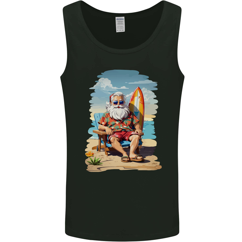 Christmas Santa With Surfboard Xmas Surfing Mens Vest Tank Top Black