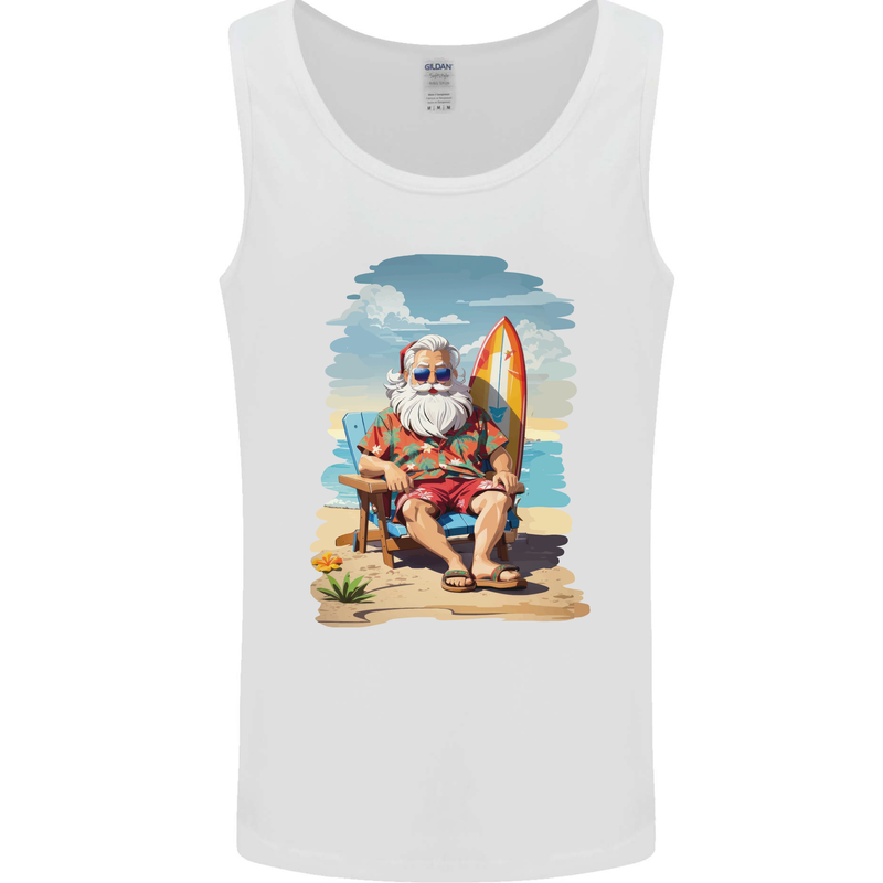 Christmas Santa With Surfboard Xmas Surfing Mens Vest Tank Top White