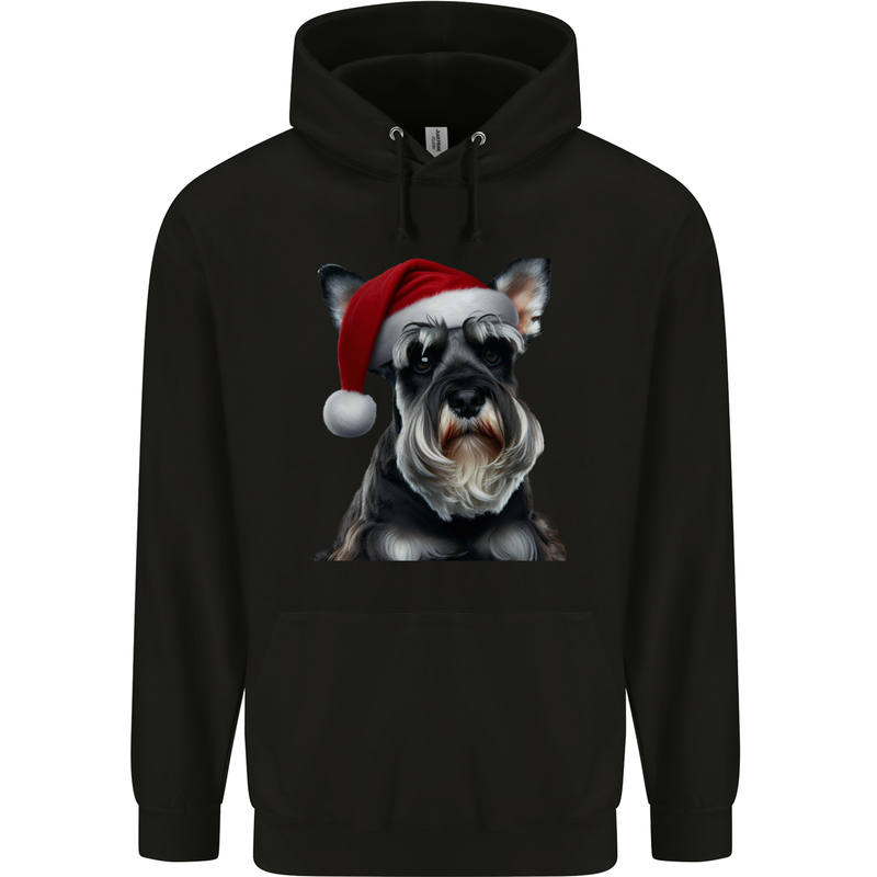 Christmas Schnauzer Dog Xmas Hat Childrens Kids Hoodie Black