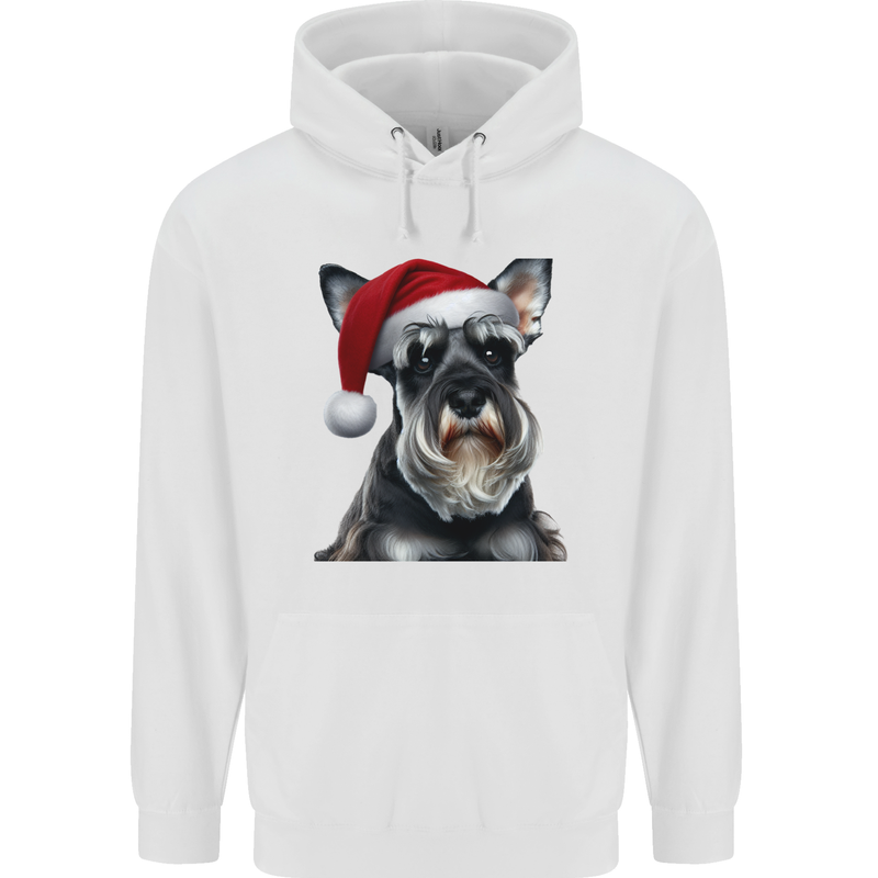 Christmas Schnauzer Dog Xmas Hat Childrens Kids Hoodie White