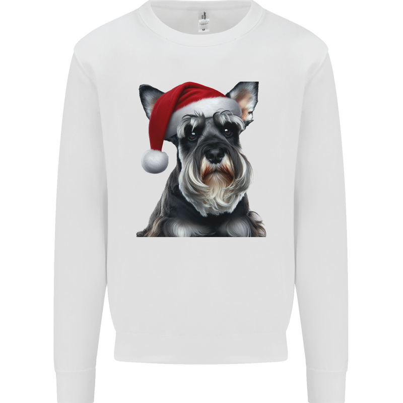 Christmas Schnauzer Dog Xmas Hat Kids Sweatshirt Jumper White