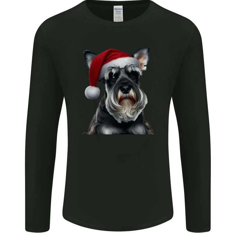 Christmas Schnauzer Dog Xmas Hat Mens Long Sleeve T-Shirt Black