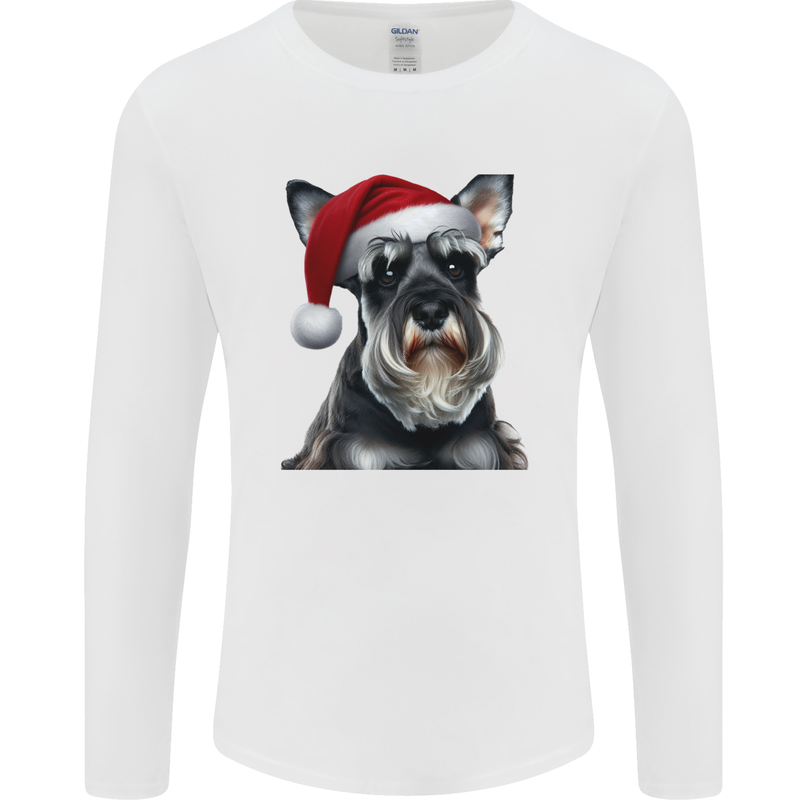 Christmas Schnauzer Dog Xmas Hat Mens Long Sleeve T-Shirt White