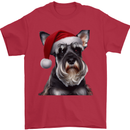 Christmas Schnauzer Dog Xmas Hat Mens T-Shirt 100% Cotton Red