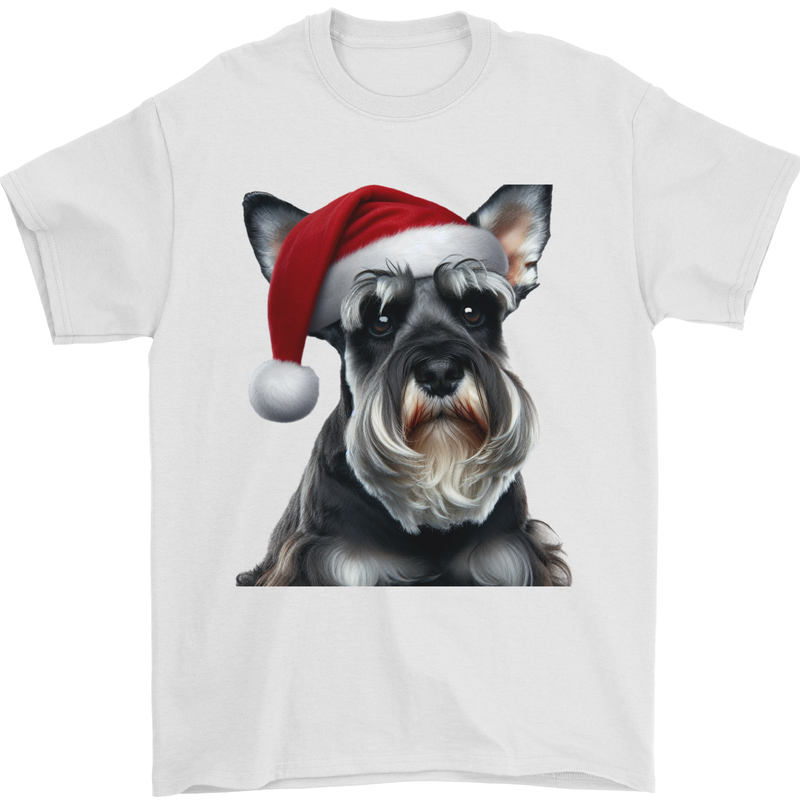 Christmas Schnauzer Dog Xmas Hat Mens T-Shirt 100% Cotton White