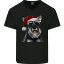 Christmas Schnauzer Dog Xmas Hat Mens V-Neck Cotton T-Shirt Black