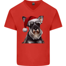 Christmas Schnauzer Dog Xmas Hat Mens V-Neck Cotton T-Shirt Red