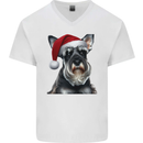 Christmas Schnauzer Dog Xmas Hat Mens V-Neck Cotton T-Shirt White