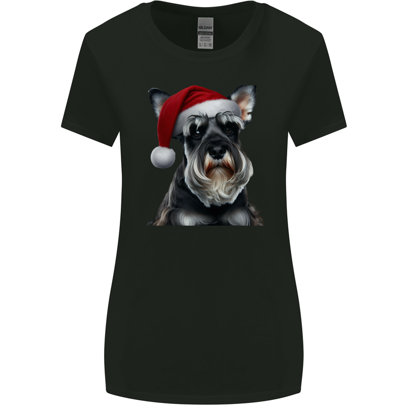 Christmas Schnauzer Dog Xmas Hat Womens Wider Cut T-Shirt Black