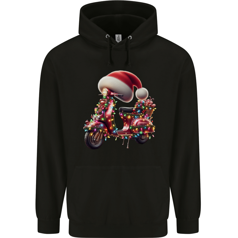 Christmas Scooter Xmas Hat MOD Moped Childrens Kids Hoodie Black