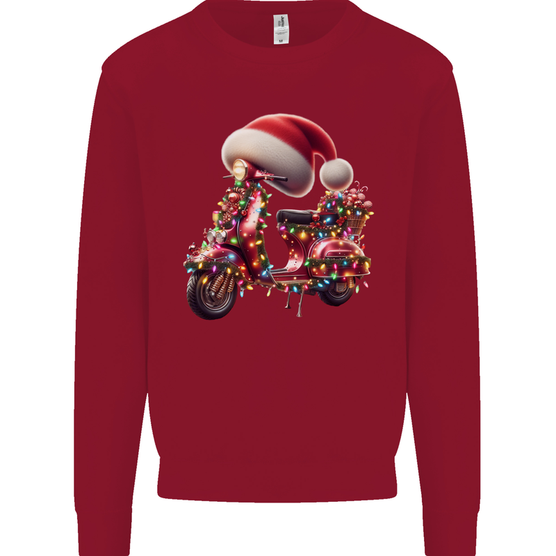 Christmas Scooter Xmas Hat MOD Moped Kids Sweatshirt Jumper Red