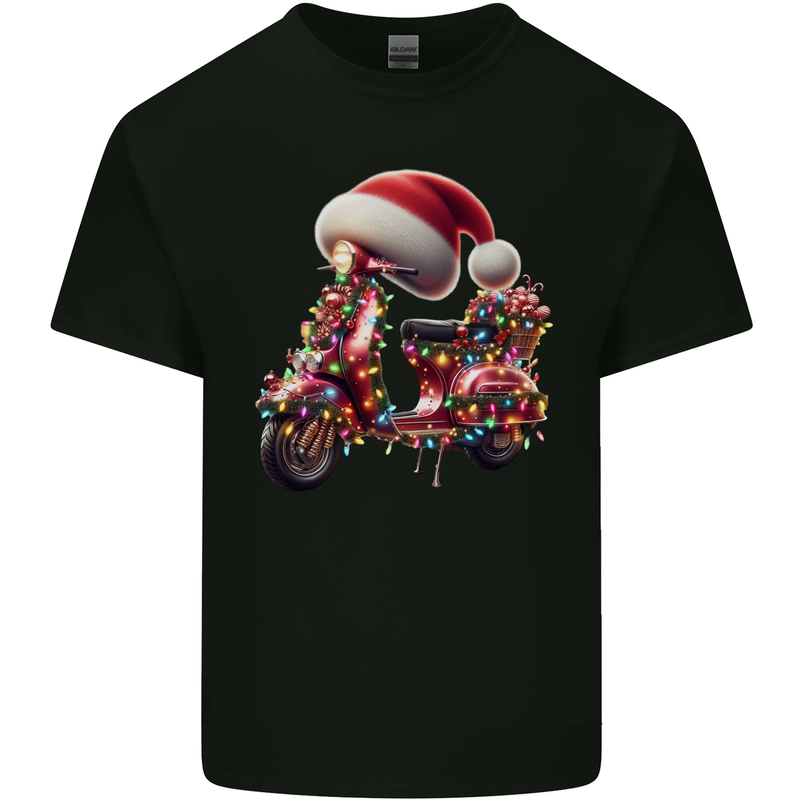 Christmas Scooter Xmas Hat MOD Moped Kids T-Shirt Childrens Black