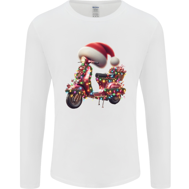 Christmas Scooter Xmas Hat MOD Moped Mens Long Sleeve T-Shirt White