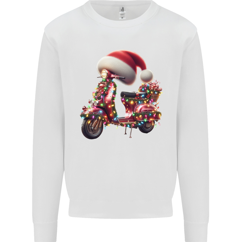Christmas Scooter Xmas Hat MOD Moped Mens Sweatshirt Jumper White
