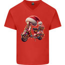 Christmas Scooter Xmas Hat MOD Moped Mens V-Neck Cotton T-Shirt Red