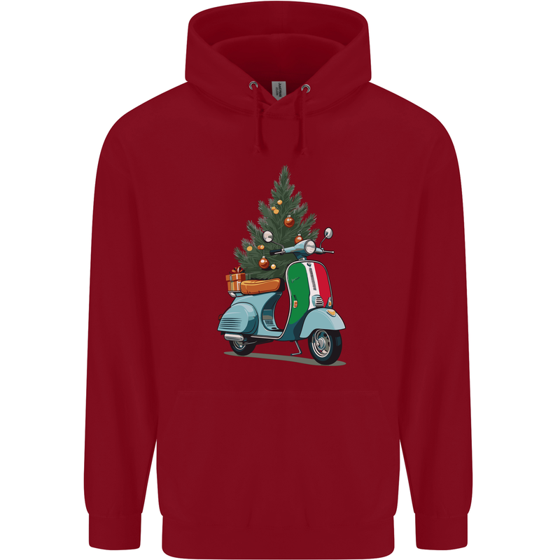 Christmas Scooter Xmas MOD Moped Childrens Kids Hoodie Red