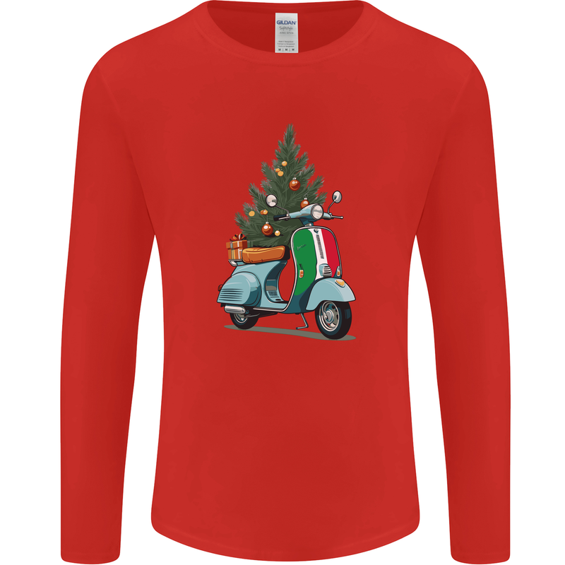 Christmas Scooter Xmas MOD Moped Mens Long Sleeve T-Shirt Red