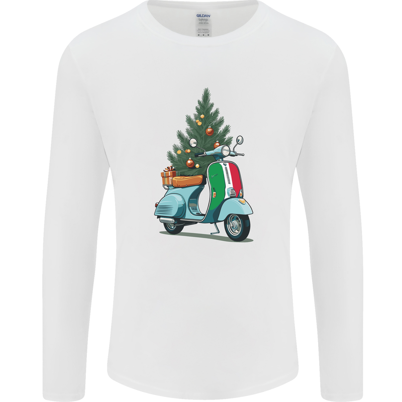 Christmas Scooter Xmas MOD Moped Mens Long Sleeve T-Shirt White