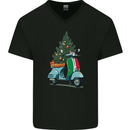 Christmas Scooter Xmas MOD Moped Mens V-Neck Cotton T-Shirt Black