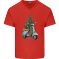 Christmas Scooter Xmas MOD Moped Mens V-Neck Cotton T-Shirt Red
