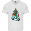 Christmas Scooter Xmas MOD Moped Mens V-Neck Cotton T-Shirt White