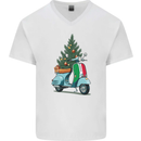 Christmas Scooter Xmas MOD Moped Mens V-Neck Cotton T-Shirt White