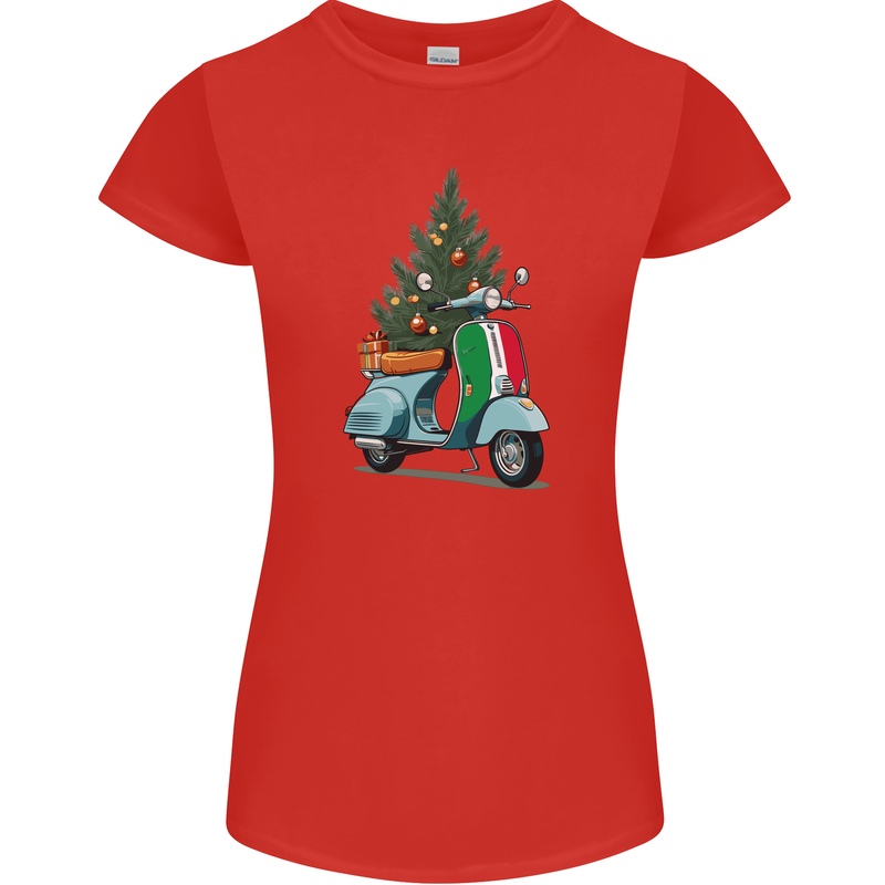 Christmas Scooter Xmas MOD Moped Womens Petite Cut T-Shirt Red
