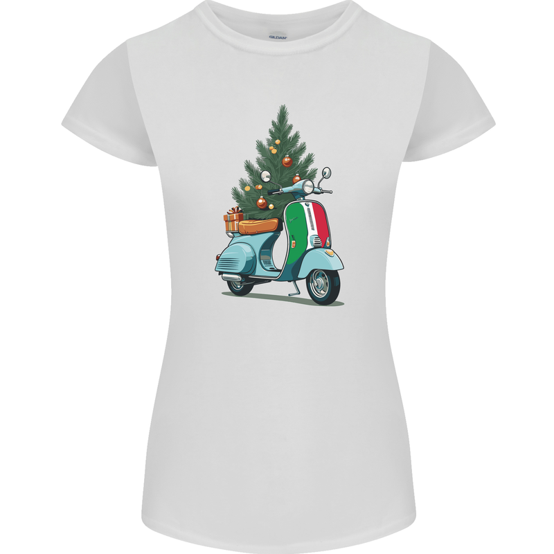 Christmas Scooter Xmas MOD Moped Womens Petite Cut T-Shirt White