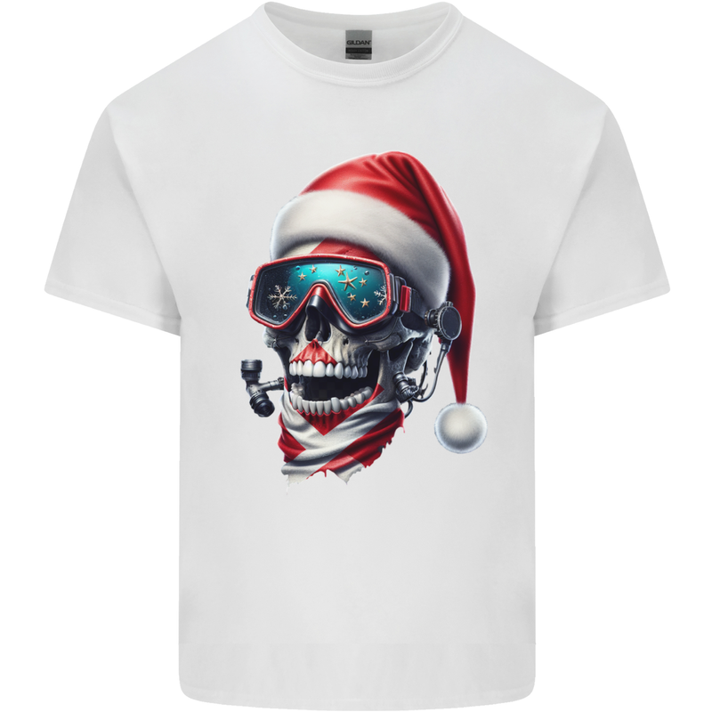 Christmas Scuba Diving Skull Xmas Hat Kids T-Shirt Childrens White