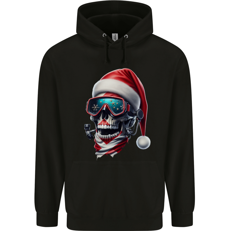 Christmas Scuba Diving Skull Xmas Hat Mens 80% Cotton Hoodie Black