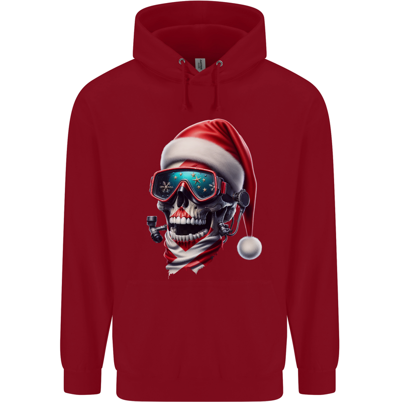 Christmas Scuba Diving Skull Xmas Hat Mens 80% Cotton Hoodie Red