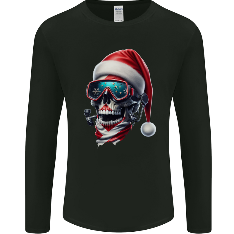 Christmas Scuba Diving Skull Xmas Hat Mens Long Sleeve T-Shirt Black