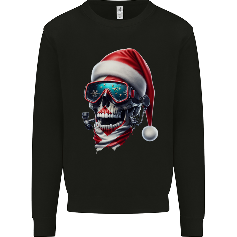 Christmas Scuba Diving Skull Xmas Hat Mens Sweatshirt Jumper Black
