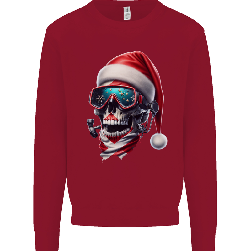Christmas Scuba Diving Skull Xmas Hat Mens Sweatshirt Jumper Red