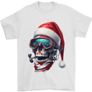 Christmas Scuba Diving Skull Xmas Hat Mens T-Shirt 100% Cotton White