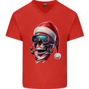 Christmas Scuba Diving Skull Xmas Hat Mens V-Neck Cotton T-Shirt Red