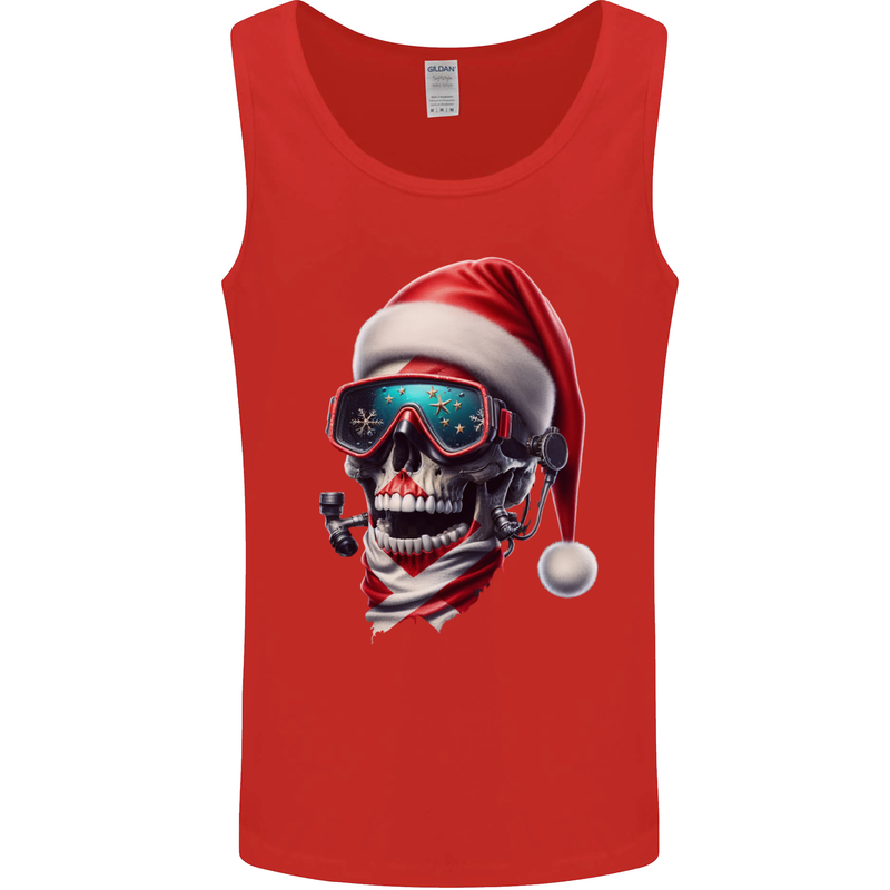 Christmas Scuba Diving Skull Xmas Hat Mens Vest Tank Top Red